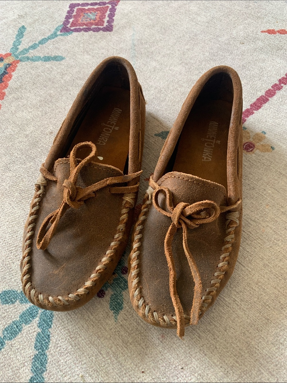Minnetonka Women’s Brown Suede Moccasin Loafers with Lace Tie